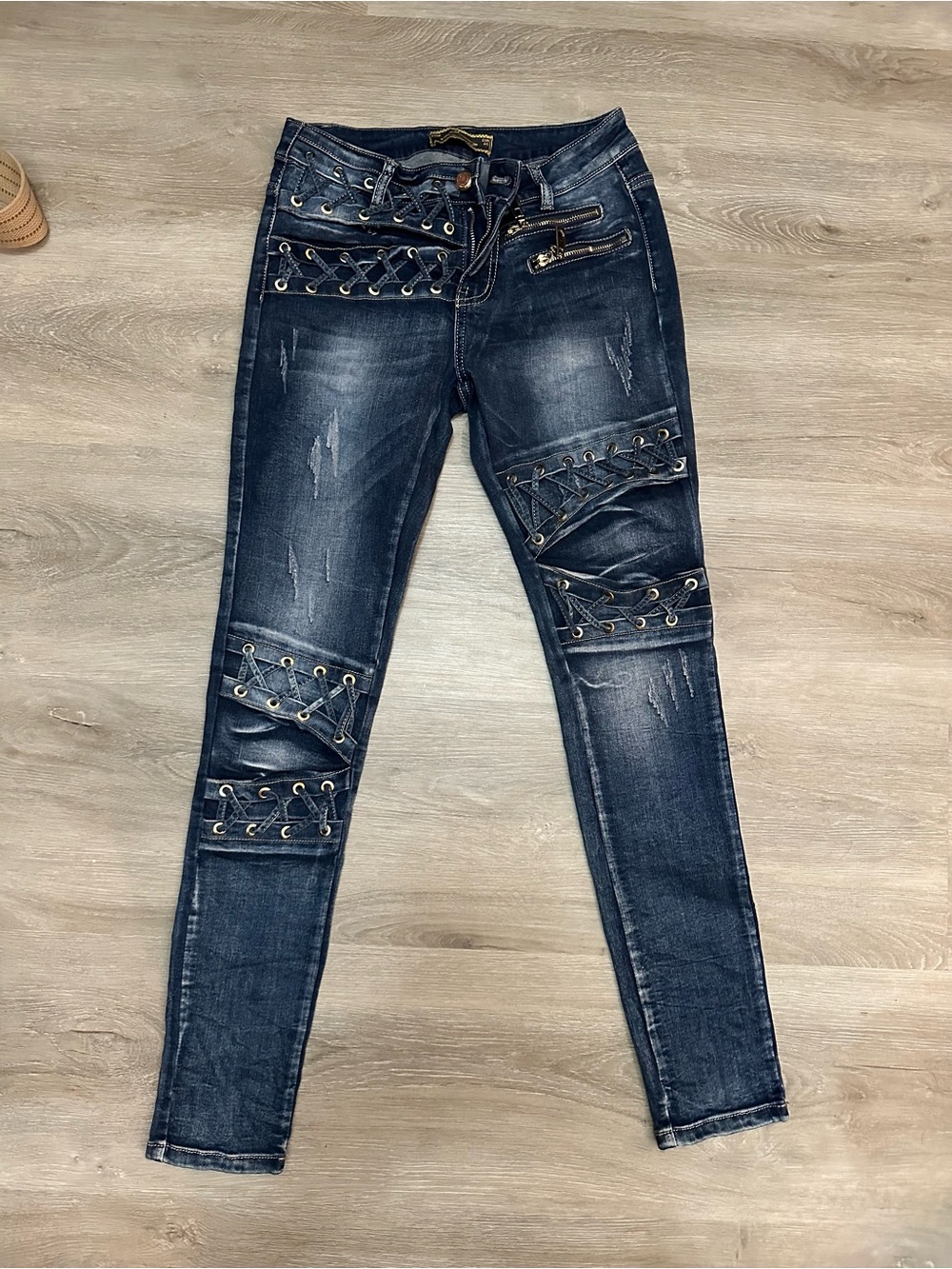 Dark Wash Lace-Up Women's Jeans
